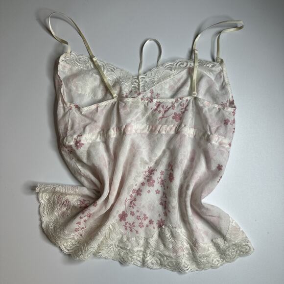 Lindex Lace Trim Floral Camisole White Pink Bow Coquette Ballet Cottage S/M - Picture 4 of 11